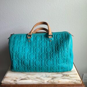 Carolina Herrera Turquoise and Beige Tote